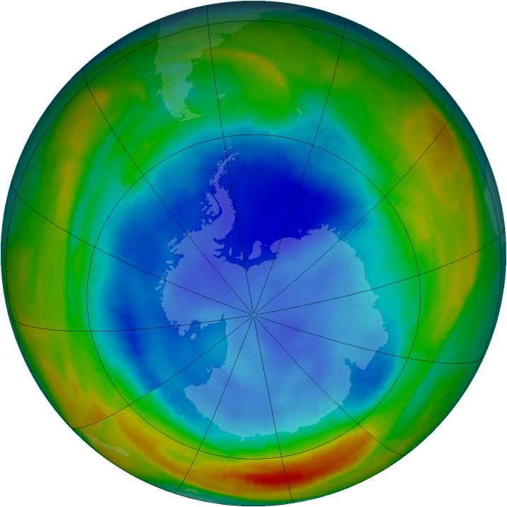 Antarctic ozone map for 11 August 1996
